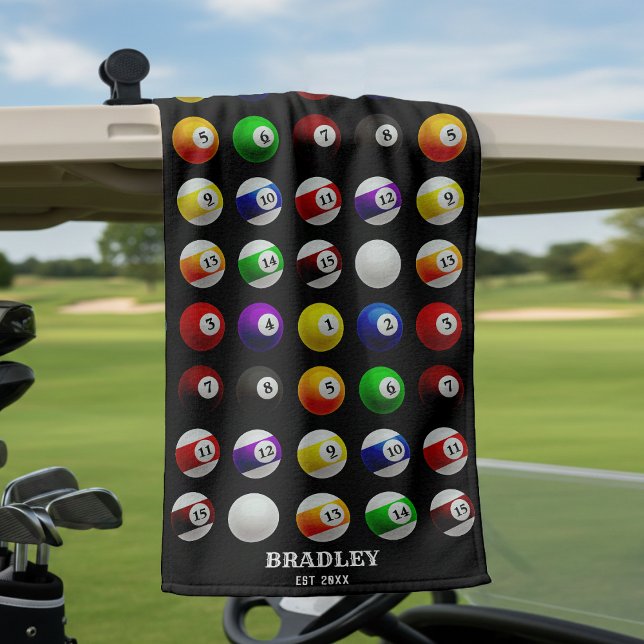 Pool Table Billiard Balls Pattern Black Golf Towel (Creator Uploaded)