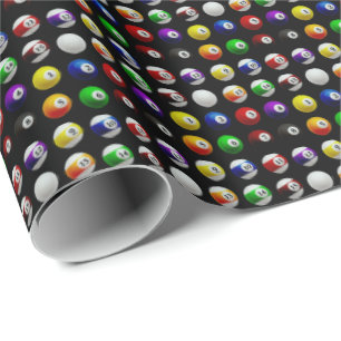 Pool Table Billiard Balls Pattern Black Wrapping Paper