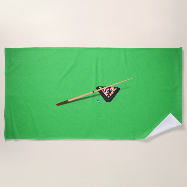 Pool Table Cue Stick and Balls Beach Towel (Front)