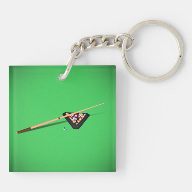 Pool Table Cue Stick and Balls Keychain (Back)