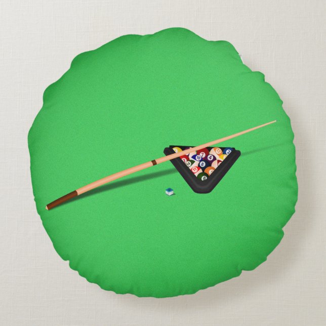 Pool Table Cue Stick and Balls Round Pillow (Back)