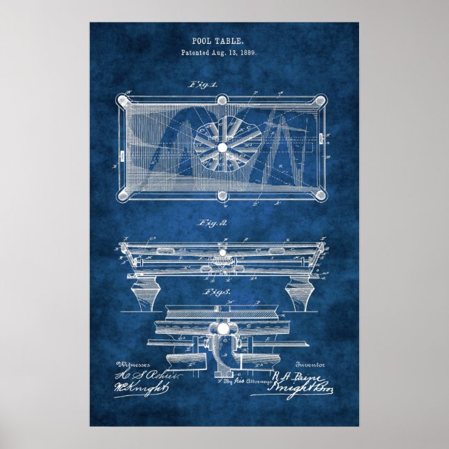 Pool Table Patent Art #10 Billiard Poster (Front)