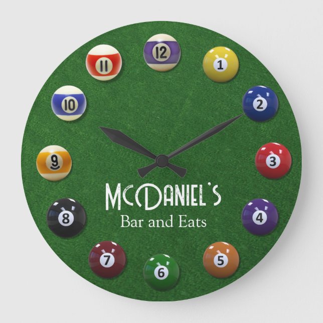 Pool Table Personalized Billiards Large Clock (Front)