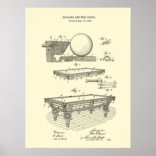 Pool Table wall art patent print #5 (Front)