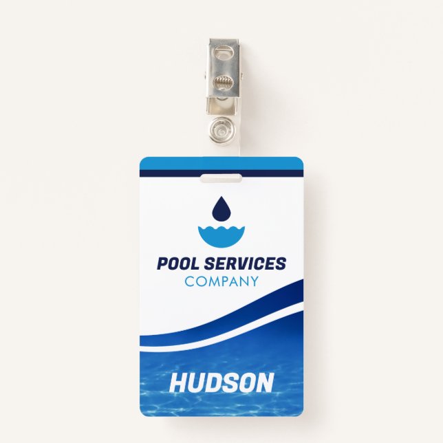 Pool Technician Name Badge | Pool Services Company (Front with Clip)