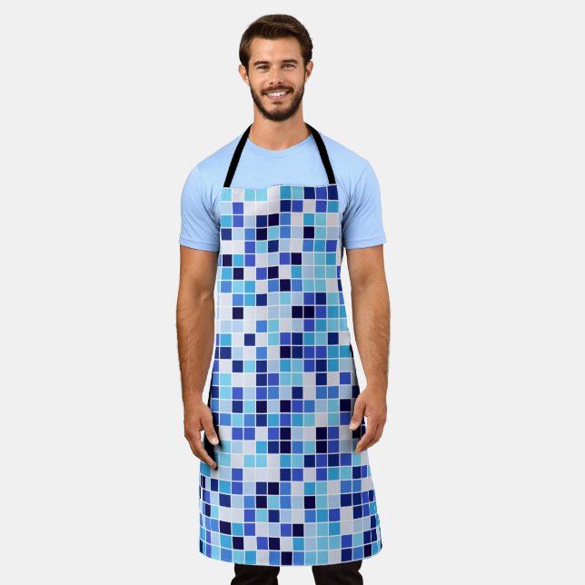 Pool Tiles, Blue Mosaic Tiles, Geometric Pattern Apron (Worn)