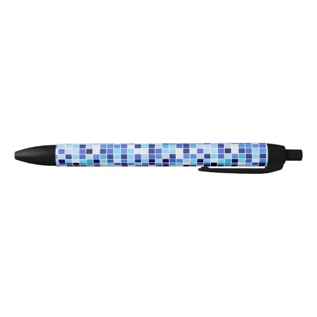 Pool Tiles, Blue Mosaic Tiles, Geometric Pattern Black Ink Pen (Bottom)