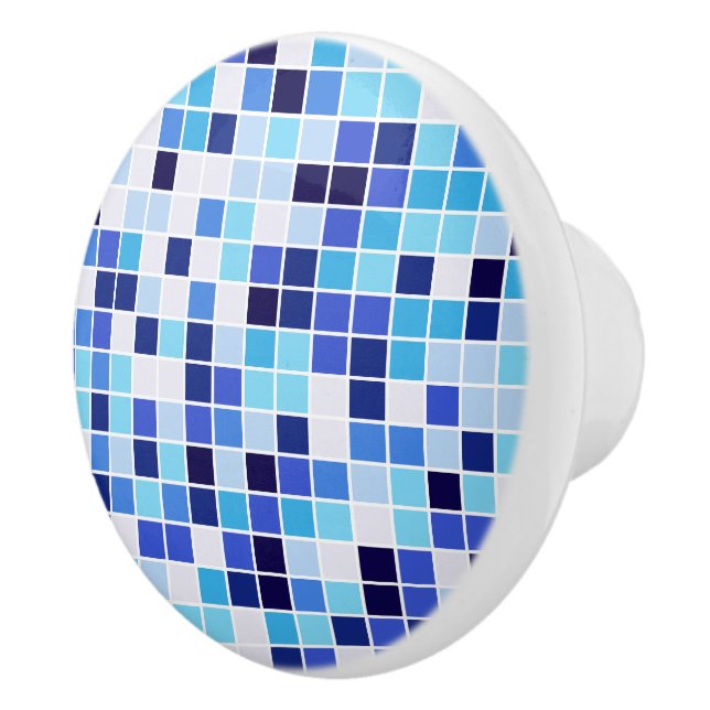 Pool Tiles, Blue Mosaic Tiles, Geometric Pattern Ceramic Knob (Right)
