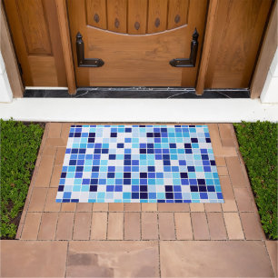 Pool Tiles, Blue Mosaic Tiles, Geometric Pattern Doormat
