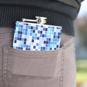 Pool Tiles, Blue Mosaic Tiles, Geometric Pattern Hip Flask