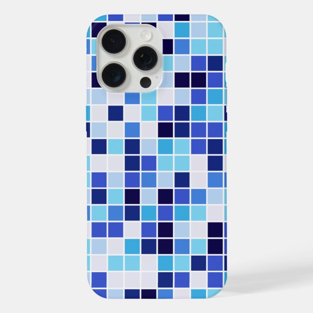 Pool Tiles, Blue Mosaic Tiles, Geometric Pattern iPhone Case (Back)
