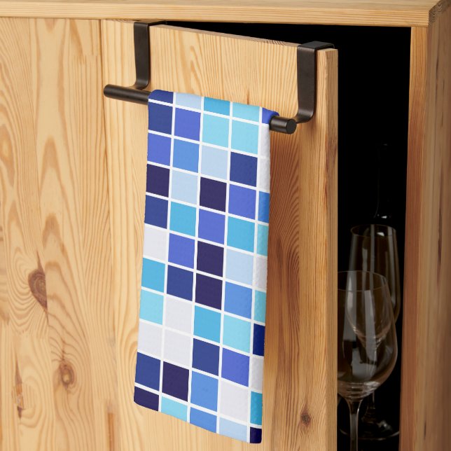 Pool Tiles, Blue Mosaic Tiles, Geometric Pattern Kitchen Towel (Thirds Fold)