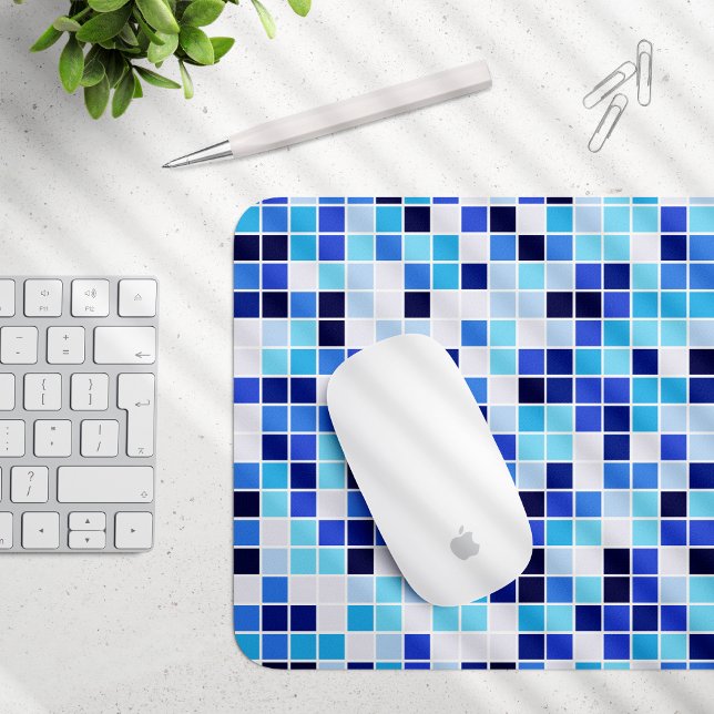 Pool Tiles, Blue Mosaic Tiles, Geometric Pattern Mouse Pad (Creator Uploaded)