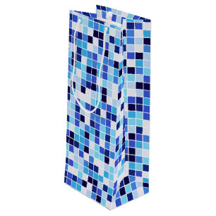 Pool Tiles, Blue Mosaic Tiles, Geometric Pattern Wine Gift Bag
