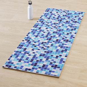 Pool Tiles, Blue Mosaic Tiles, Geometric Pattern Yoga Mat