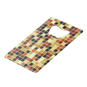 Pool Tiles, Brown Mosaic Tiles, Geometric Pattern Credit Card Bottle Opener