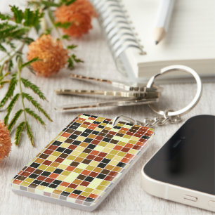 Pool Tiles, Brown Mosaic Tiles, Geometric Pattern Keychain