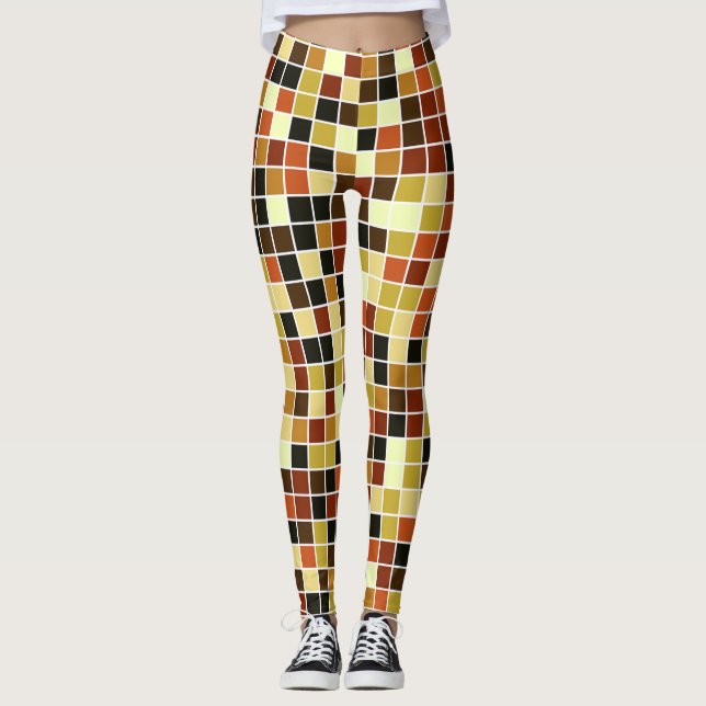 Pool Tiles, Brown Mosaic Tiles, Geometric Pattern Leggings (Front)
