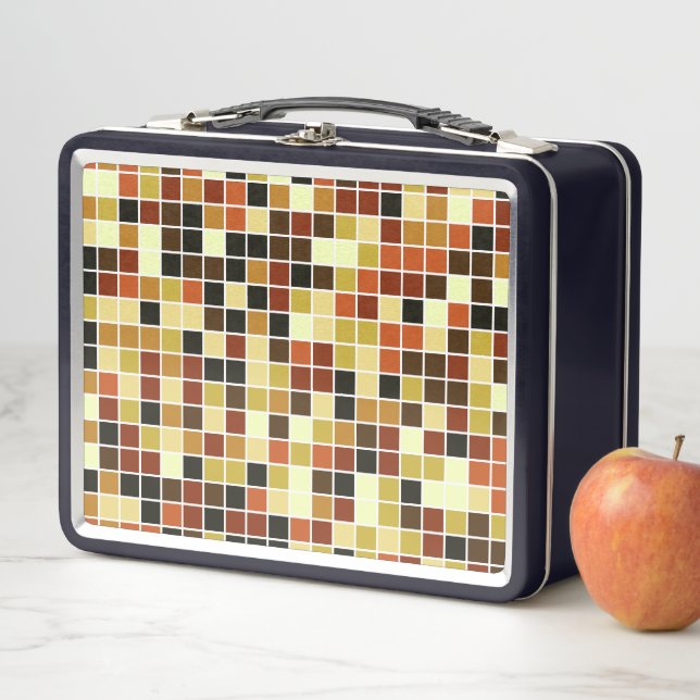 Pool Tiles, Brown Mosaic Tiles, Geometric Pattern Metal Lunch Box (In Situ)
