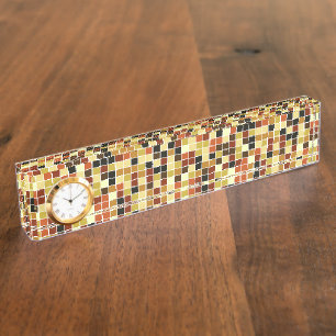 Pool Tiles, Brown Mosaic Tiles, Geometric Pattern Nameplate