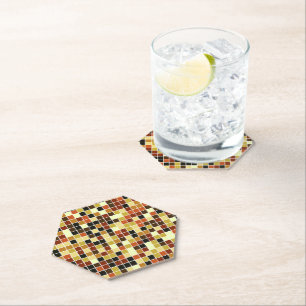 Pool Tiles, Brown Mosaic Tiles, Geometric Pattern Paper Coaster