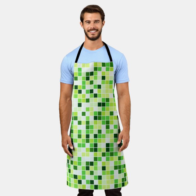 Pool Tiles, Green Mosaic Tiles, Geometric Pattern Apron (Worn)