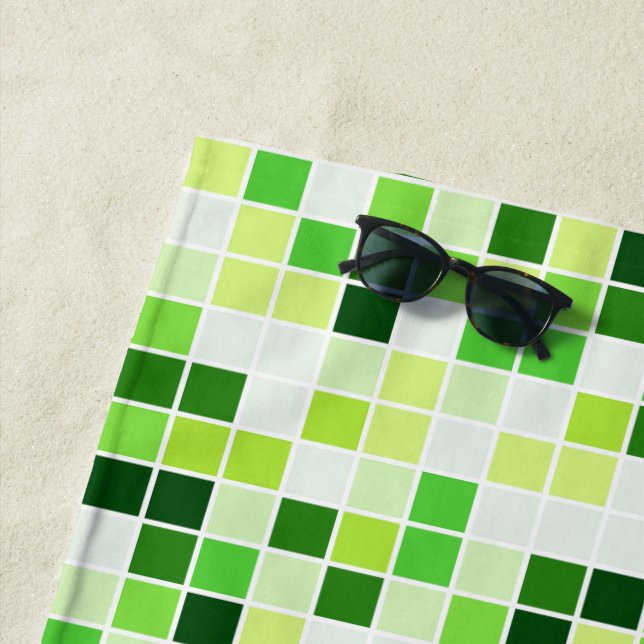 Pool Tiles, Green Mosaic Tiles, Geometric Pattern Beach Towel (In Situ)