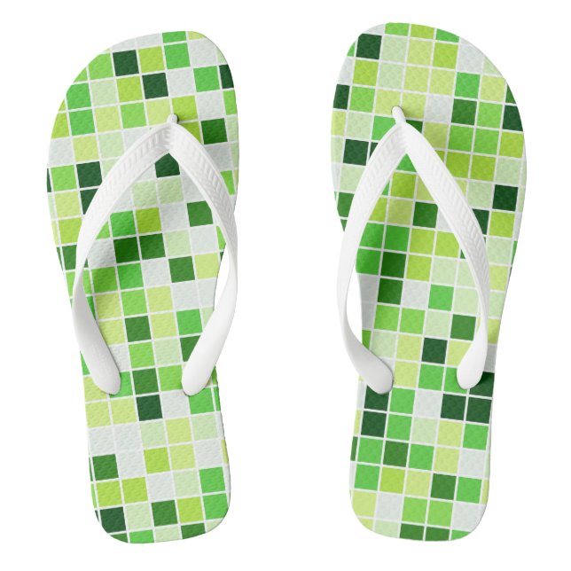 Pool Tiles, Green Mosaic Tiles, Geometric Pattern Flip Flops (Footbed)