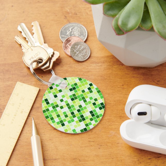 Pool Tiles, Green Mosaic Tiles, Geometric Pattern Keychain (Desk)