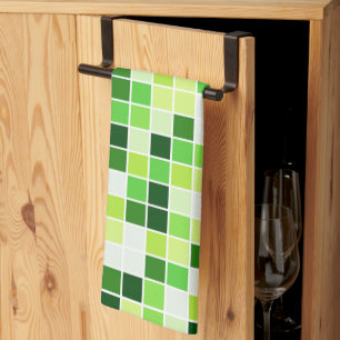 Pool Tiles, Green Mosaic Tiles, Geometric Pattern Kitchen Towel