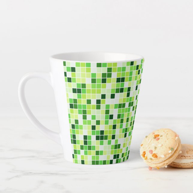 Pool Tiles, Green Mosaic Tiles, Geometric Pattern Latte Mug (In Situ)