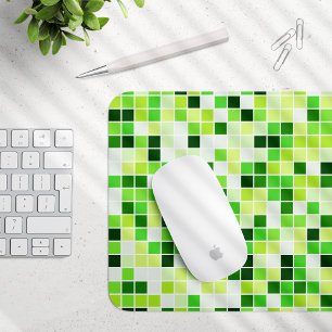 Pool Tiles, Green Mosaic Tiles, Geometric Pattern Mouse Pad