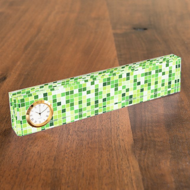 Pool Tiles, Green Mosaic Tiles, Geometric Pattern Nameplate (Side)