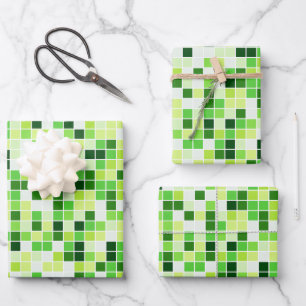 Pool Tiles, Green Mosaic Tiles, Geometric Pattern Wrapping Paper Sheet