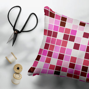Pool Tiles, Pink Mosaic Tiles, Geometric Pattern Accent Pillow