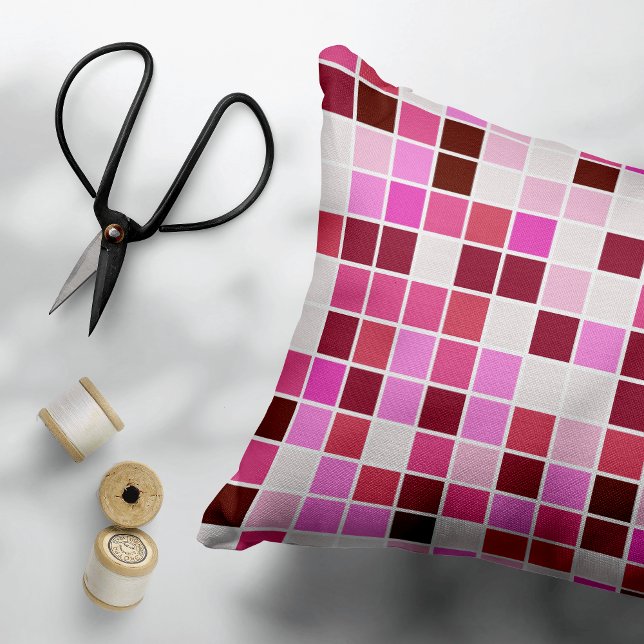 Pool Tiles, Pink Mosaic Tiles, Geometric Pattern Accent Pillow (Creator Uploaded)