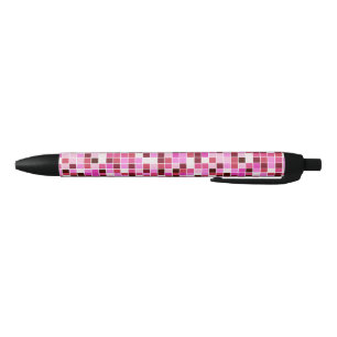 Pool Tiles, Pink Mosaic Tiles, Geometric Pattern Black Ink Pen
