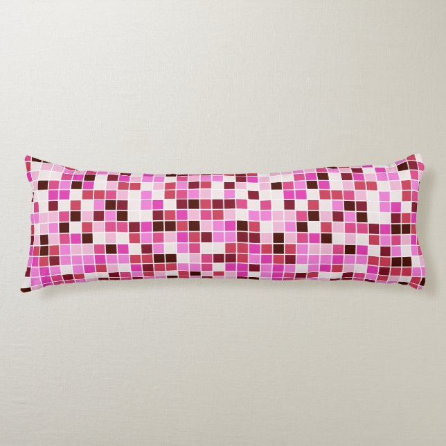 Pool Tiles, Pink Mosaic Tiles, Geometric Pattern Body Pillow (Front)