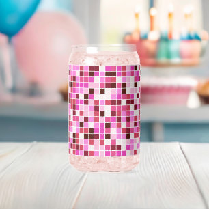 Pool Tiles, Pink Mosaic Tiles, Geometric Pattern Can Glass
