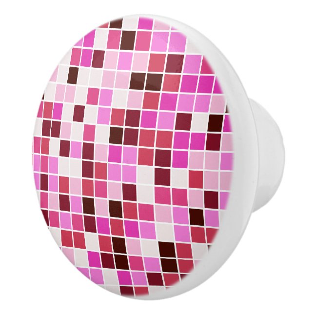 Pool Tiles, Pink Mosaic Tiles, Geometric Pattern Ceramic Knob (Right)