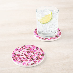 Pool Tiles, Pink Mosaic Tiles, Geometric Pattern Coaster