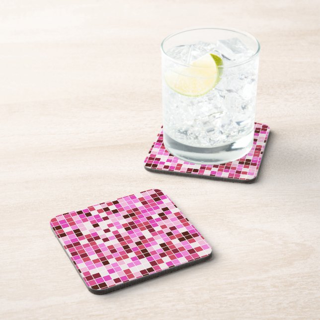Pool Tiles, Pink Mosaic Tiles, Geometric Pattern Coaster (Right Side)