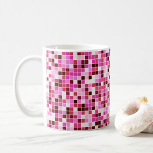 Pool Tiles, Pink Mosaic Tiles, Geometric Pattern Coffee Mug