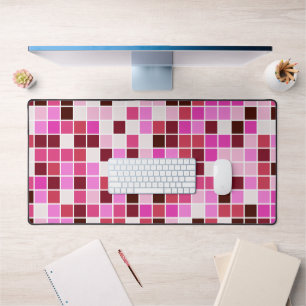Pool Tiles, Pink Mosaic Tiles, Geometric Pattern Desk Mat