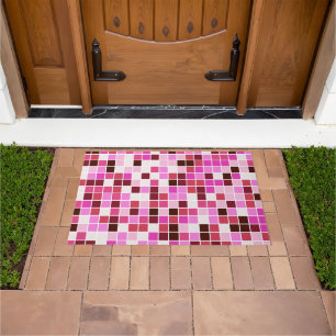 Pool Tiles, Pink Mosaic Tiles, Geometric Pattern Doormat