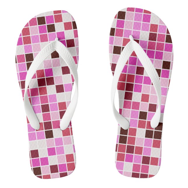 Pool Tiles, Pink Mosaic Tiles, Geometric Pattern Flip Flops (Footbed)