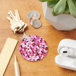 Pool Tiles, Pink Mosaic Tiles, Geometric Pattern Keychain