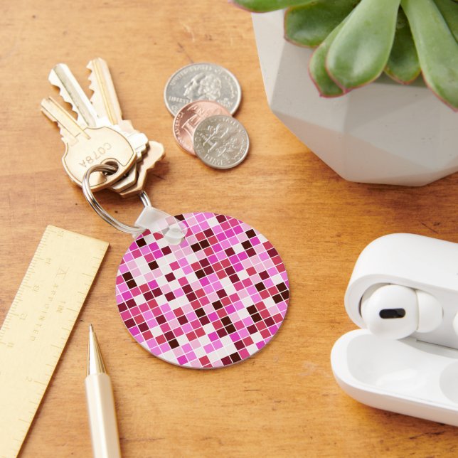 Pool Tiles, Pink Mosaic Tiles, Geometric Pattern Keychain (Desk)