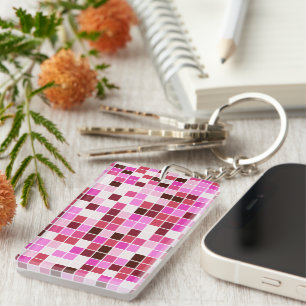 Pool Tiles, Pink Mosaic Tiles, Geometric Pattern Keychain