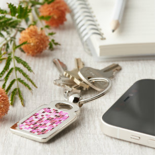 Pool Tiles, Pink Mosaic Tiles, Geometric Pattern Keychain